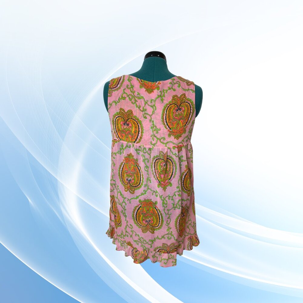 Vintage Pink Paisley Short PJ Set - Sleeveless Robe & Panties, Junior Large - Picture 3 of 10